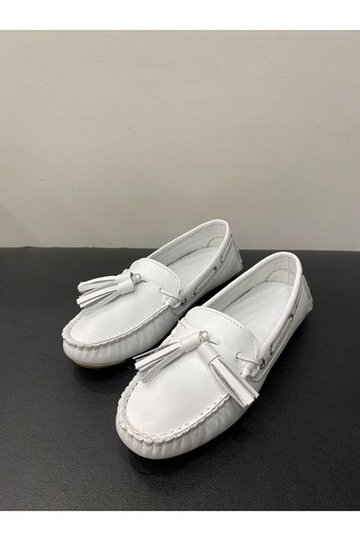 özay bodrum Women's Genuine Leather Tassel Detailed Loafer & Loafer Shoes