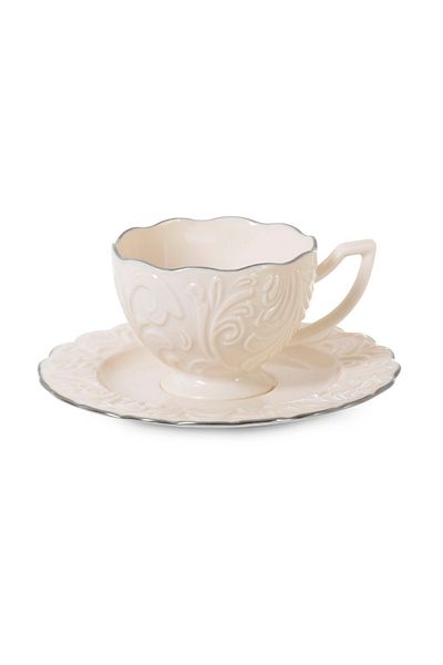 Frapan Home İpk 12 Piece 6-Person Porcelain Coffee Cup Set Silver Gilding Platinum