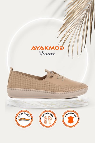 Voyager Pantofi casual de damă anatomici din piele naturală bej Z083 Z