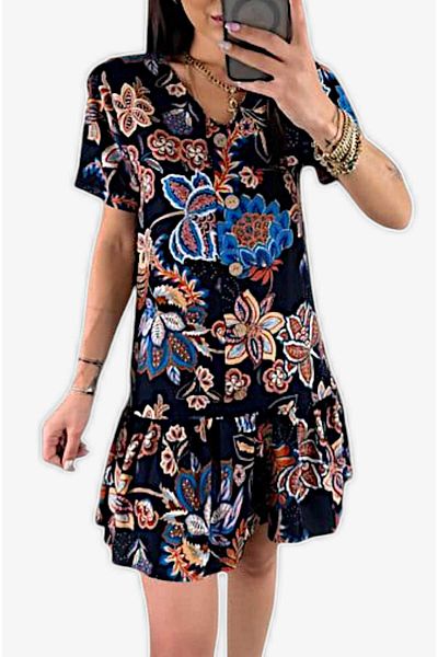 roseberry Women's Floral Dress with Ruffled Hem and Buttons - R1371