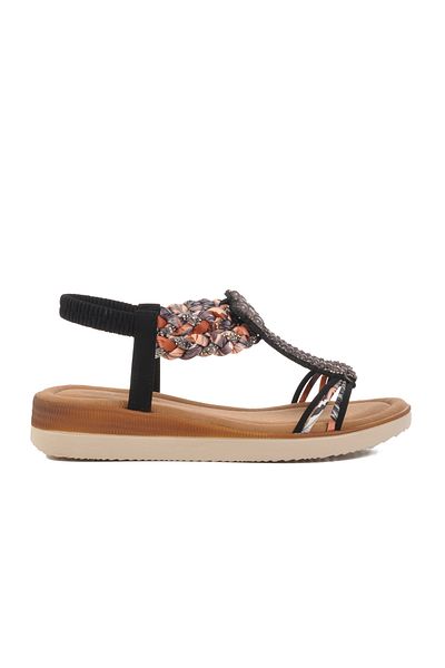AYAKMOD Black Embroidered Light Thin Sole Women's Sandals 358131   Z