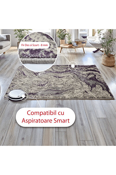 Brava Casa Lunar Swirl Carpet, Purple and Cream, Short Pile 10 mm, 80x150 cm, 2000 g/m², BravaCasa