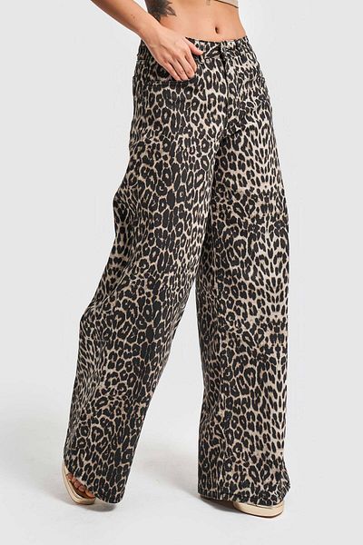 its basic Women's Original Leopard Color Denim Fabric Palazzo Fit Mid Waist Denim