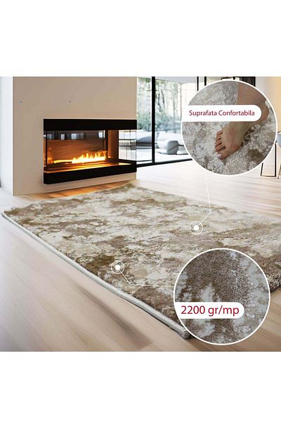 Brava Casa Covor Terra luxe, Alb, Maro si Crem, Fir Scurt 11 mm, 80x150 cm, 2200 g/m², BravaCasa