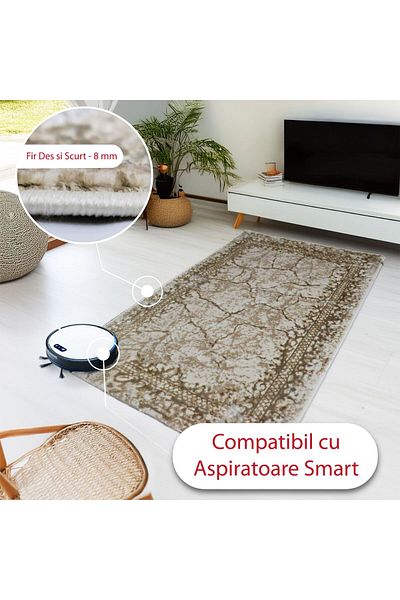 Brava Casa Carpet Helion Quadris, Cream, brown and white, , Short Pile 8 mm, 80x150 cm, 1750 g/m , BravaCasa