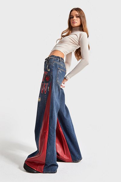 its basic Blugi Culoare Palazzo Fit Denim - Femei, Piele Fragmentată