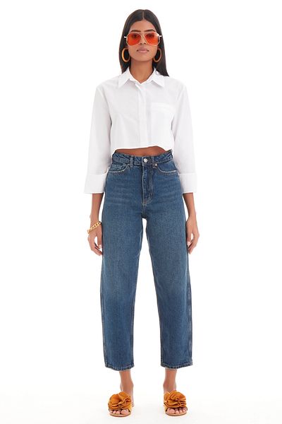 its basic Dámské Tint Denim Color Balloon Mom Fit Pohodlné plísňové džíny s vysokým pasem
