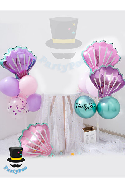 PartyPoo Oyster Sea Shell Foil Balloon Set 10Pcs Mermaid Balloon Set Birthday...