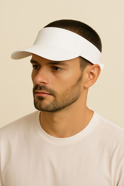 CosmoOutlet Uv Protection Men's Visor Hat with Openable Top and Adjustable Tennis Visor White