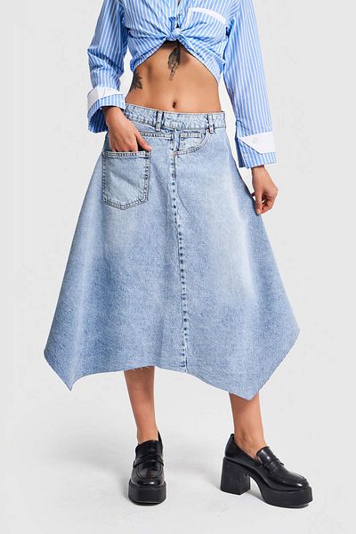 its basic Women's Snow Jeans Color Asymmetrical Cut Bell Denim Skirt