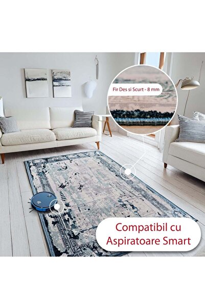 Brava Casa Covor Bluessette Marine, Albastru, Crem, Fir Scurt 8 mm, 80x150 cm, 1750 g/m², BravaCasa