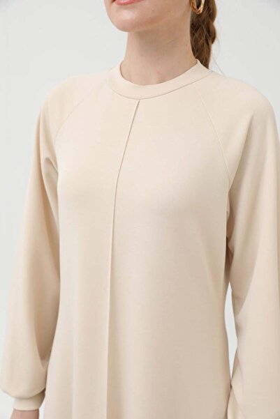 Puane Φόρεμα με λεπτομέρεια στο μανίκι, απλό μπεζ φόρεμα 12557