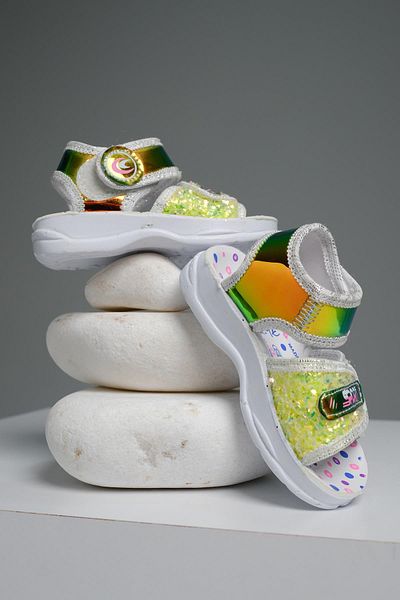 Oksit Yum Hologram Patterned Velcro Baby Girl Sandals
