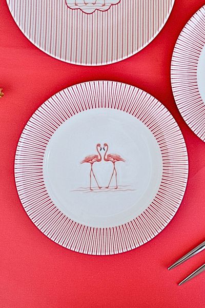 tabakevi Plate House Porcelain Flamingo Canvas Cake Set 20cm 4 Persons 4 Pieces Tvl4Ptprs1158