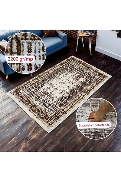 Brava Casa Carmeline Carpet, Brown, Cream and Grey, , Short Pile 11 mm, 100x200 cm, 2200 g/m , BravaCasa