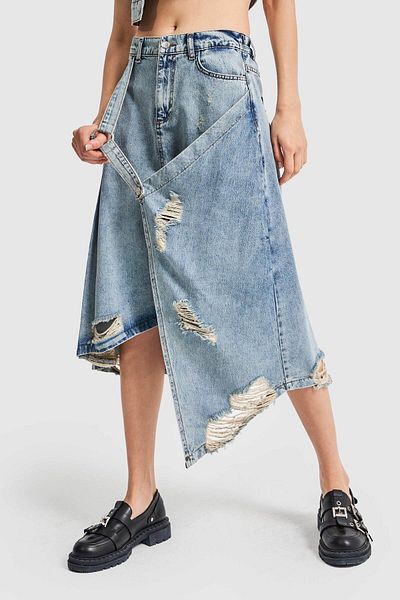 its basic Blugi de damă, de culoare, cu design detaliat, fustă din denim