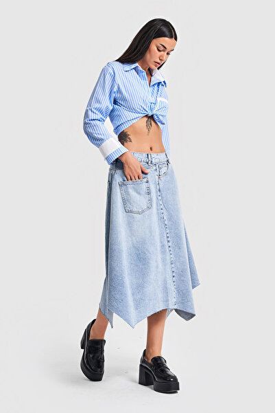 its basic Women's Snow Jeans Color Asymmetrical Cut Bell Denim Skirt