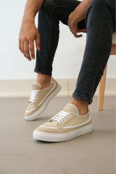 EBRUS TREND Et0351 Lace-Up Leather Powder Daily Cream Color Sports Shoes
