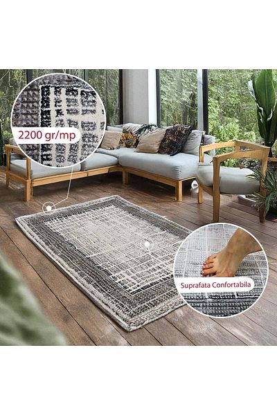 Brava Casa Covor Silverveil, Alb, Gri si Crem, , Fir Scurt 11 mm, 80x150 cm, 2200 g/m , BravaCasa