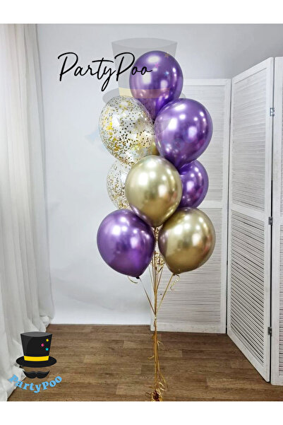 PartyPoo مجموعة بالونات معدنية باللون الأرجواني الذهبي مكونة من 20 قطعة من با...