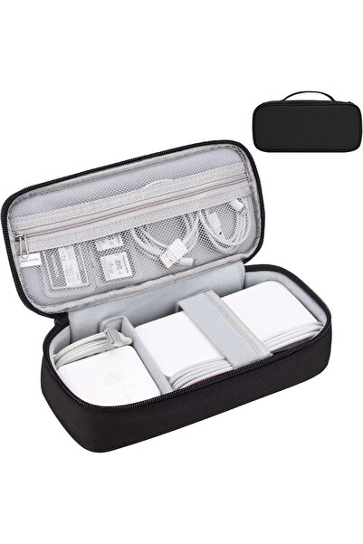 Yelajoy Portable electronic device organizer,jacquard fabric,for cables and chargers,two compartments,black