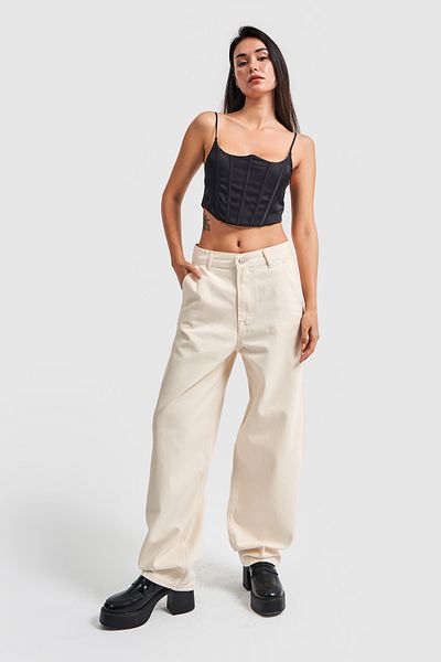 its basic Γυναικείο Raw Ecru Color Skater Fit Loose Cut τζιν