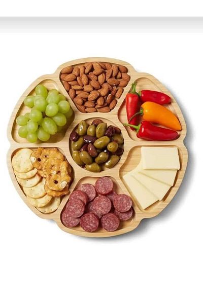 Araste Çerçeve & Dekorasyon Bamboo Presentation Plate with Compartments |   Natural Wooden Breakfast, Appetizer and Cheese Presentation Plate