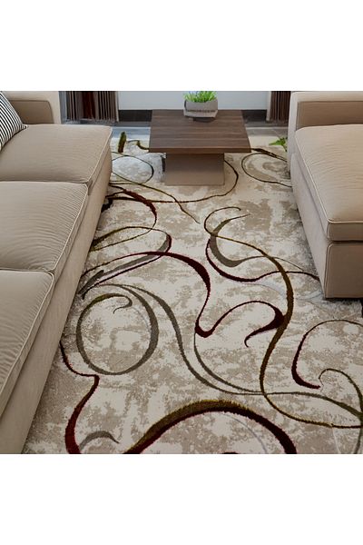Brava Casa Covor Rubra Elegantia, Rosu cu Bej si Crem, , Fir Scurt 8 mm, 80x150 cm, 1750 g/m , BravaCasa