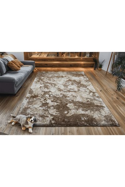Brava Casa Covor Terra luxe, Alb, Maro si Crem, Fir Scurt 11 mm, 80x150 cm, 2200 g/m², BravaCasa