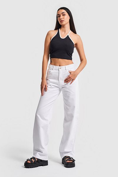 its basic Γυναικείο τζιν παντελόνι σε λευκό χρώμα Loose Fit Mid Waist