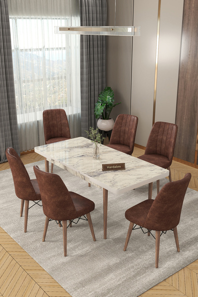 Hardalım Consept 6 Kişilik Açılır Masa Sandalye Takımı Mutfak Masası Takımı S...