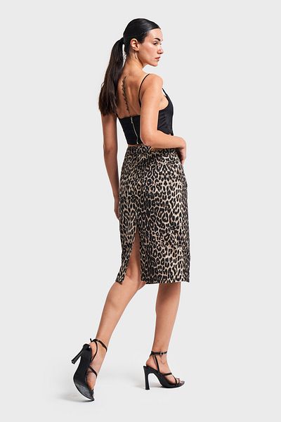 its basic Original Leopard Colored Midi Women's Skirt - Back Slit