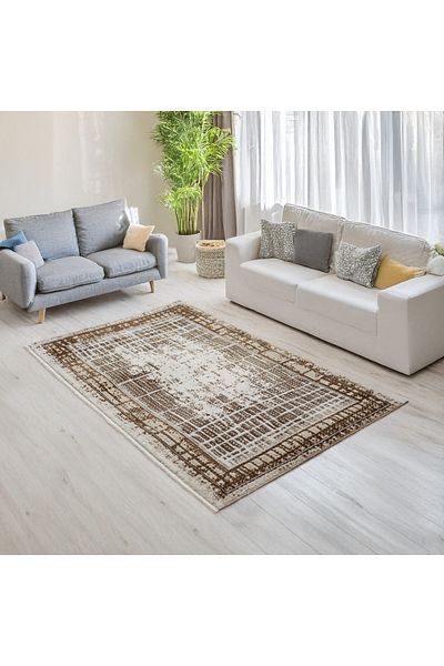 Brava Casa Carmeline Carpet, Brown, Cream and Grey, , Short Pile 11 mm, 80x150 cm, 2200 g/m , BravaCasa