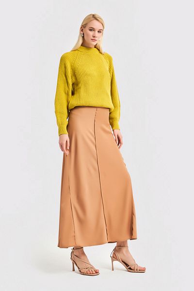 its basic Women's Beige Satin Fabric Maxi Length A Form Bias Skirt