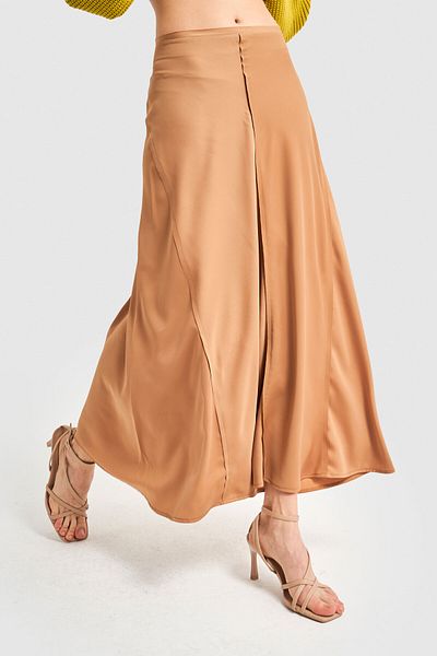 its basic Women's Beige Satin Fabric Maxi Length A Form Bias Skirt