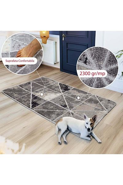 Brava Casa Carpet Triangora Essence, Grey, Cream, Black, , Short Pile 12 mm, 100x200 cm, 2300 g/m , BravaCasa