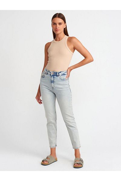 Dilvin Pantaloni Mom Snow Wash 71461 - Albastru