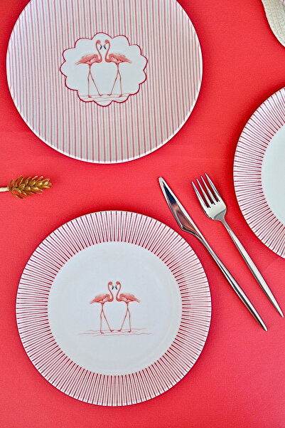 tabakevi Plate House Porcelain Flamingo Canvas Cake Set 20cm 4 Persons 4 Pieces Tvl4Ptprs1158