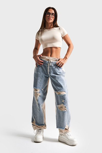 its basic Blugi de damă Tint Color Laser Detailed Skater Jogger Fit Denim