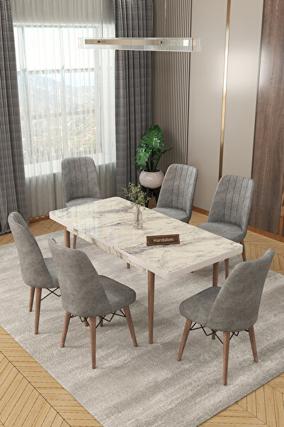 Hardalım Consept 6 Kişilik Açılır Masa Sandalye Takımı Mutfak Masası Takımı Salon Masası Yemek Masası Masa Takımı