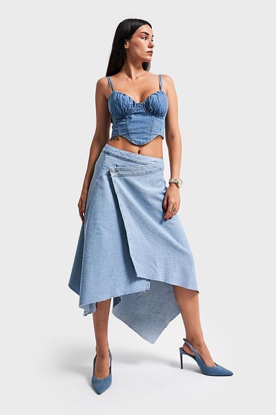 its basic Fusta de damă din denim de culoare zăpadă cu croială asimetrică