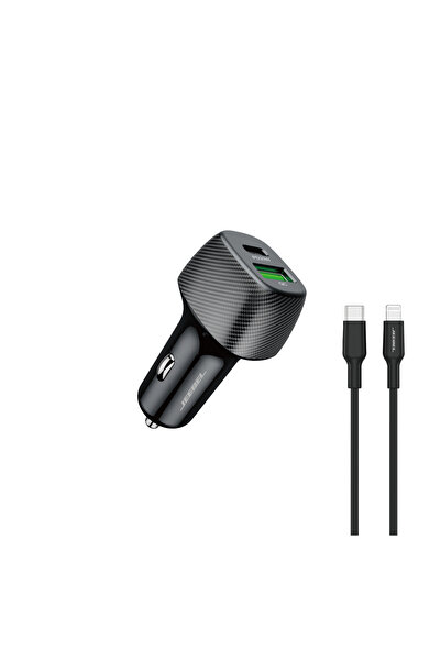 Jeebel شاحن سيارة ثنائي المنفذ بقوة 38 وات، USB-C PD + USB-A QC3.0 مع كابل Li...