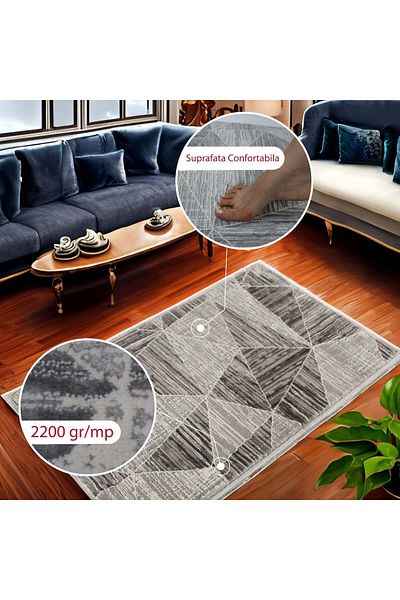 Brava Casa Grey Vellum Carpet, Black, White and Grey, , Short Pile 11 mm, 80x150 cm, 2200 g/m , BravaCasa