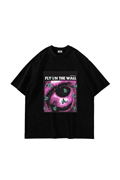 Bak Moda Fly On The Wall Štampano Oversize kroj Unisex crna majica