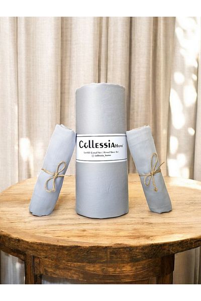 COLLESSİA Σετ σεντόνια 100% βαμβακερά σατέν Εφαρμοσμένα διπλά σεντόνια - Γκρι
