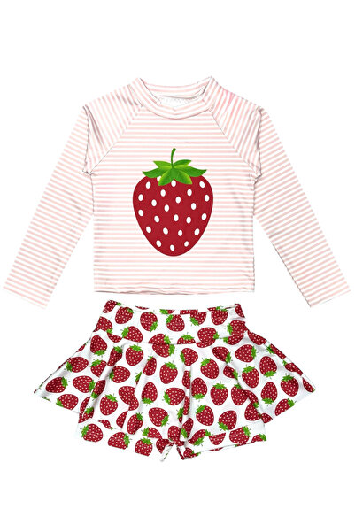 Lolliboomkids Κοριτσίστικα μακρυμάνικα κολάν με στριφώματα φράουλα 2 τμχ Σετ μαγιό / μπικίνι