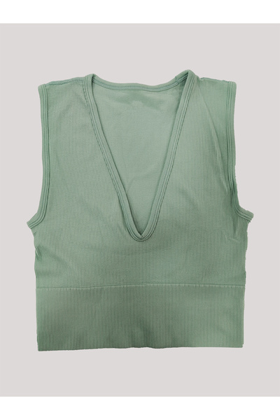 baim Seamless Ribbed Deep Collar Crop Top