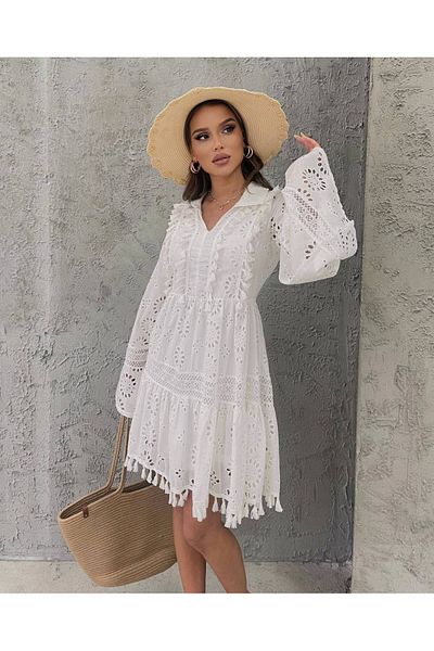Bak'ap Rochie mini albă cu mânecă cu balon din dantelă