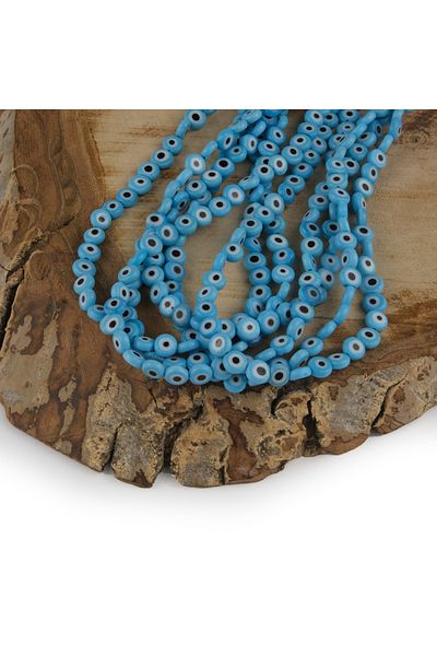 Prestij Boncuk Blue Colored Flat Glass Evil Eye Bead 6 mm