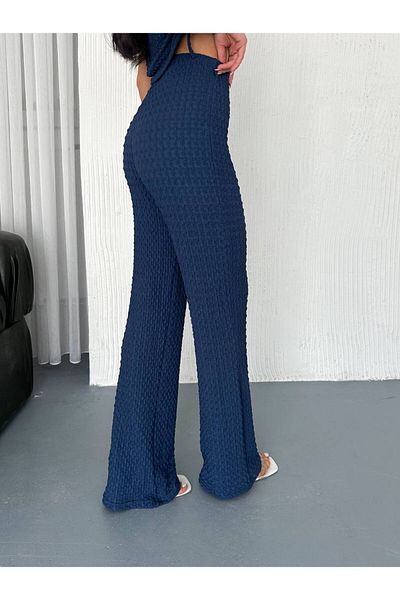 BYKUZEYARAS Women's Seersucker Fabric Crop Stylish Casual Set with Shirring Detail on the Sides